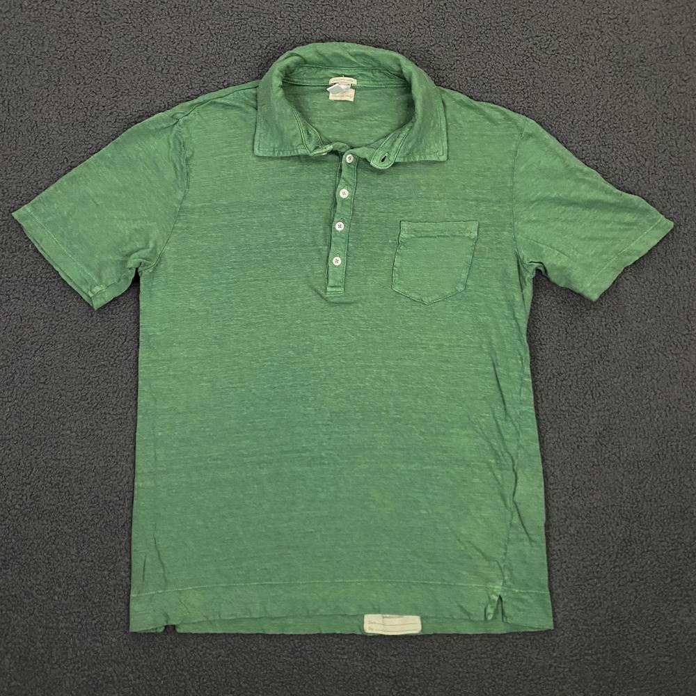 Massimo Alba Polo Shirt Mens Medium Slim Fit Green 100% Linen Italy Slub Jersey